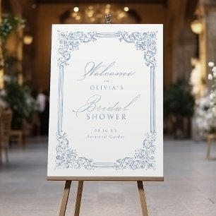 Dusty Blue Vintage Frame Elegant Bridal Shower Foam Board