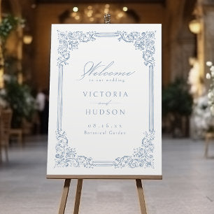 Dusty Blue Vintage Frame Elegant Wedding Welcome Foam Board