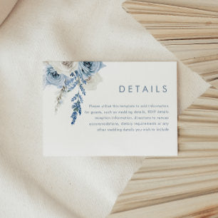 Dusty Blue & White Flowers Wedding Details Enclosure Card