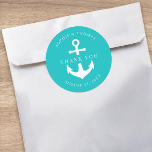Editable Background Color Anchor Wedding Thank You Classic Round Sticker