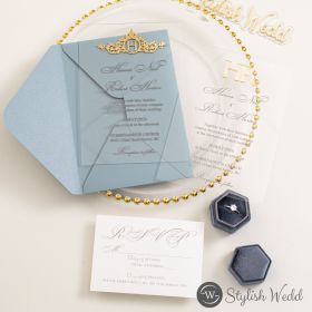 Elegant Acrylic Wedding Invitation With 3D Gold Acrylic Name Tag Swal165T