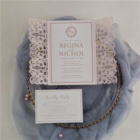 Elegant Blush Pink Lace Inspired Laser Cut Wedding Invitations Swws127