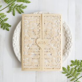 Elegant Custom Gold Laser Cut Wedding Invitations With Sweet Heart Swws030