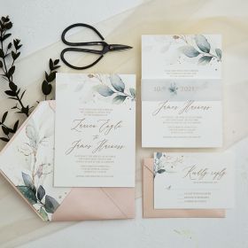 Elegant Greenery Wedding Invitations With Vellum Belly Band Swi001