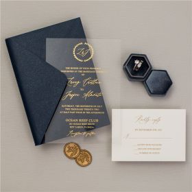 Elegant Monogram Affordable Gold Acrylic Wedding Invitations CAX066