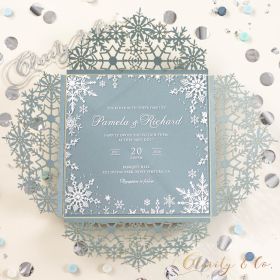 Elegant Winter Snowflake Acrylic Invitation with Dusty Blue Laser Cut Wrap CAPL090