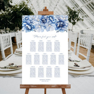 Elegant 13 Table Blue Floral Wedding Seating Chart