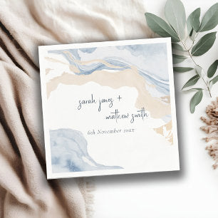 Elegant Abstract Blue Beige Coastal Beach Wedding Napkins