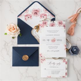 Elegant Affordable Dusty Rose Floral Wedding Invitations CI476