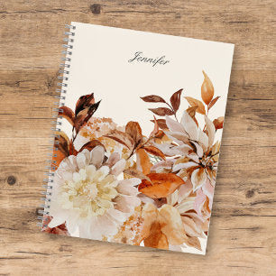 Elegant Autumn Watercolor Floral w/ Name Notebook