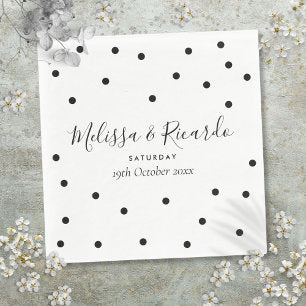 Elegant Black and White Polka Dots Wedding Napkins