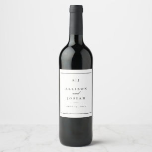 Elegant Black and White Wedding Wine Label