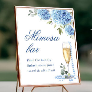 Elegant Blue Hydrangea Mimosa Bar Wedding Poster