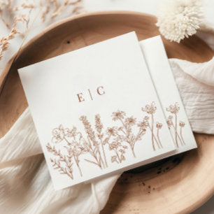 Elegant Boho Terracotta Wildflower Initial Wedding Napkins
