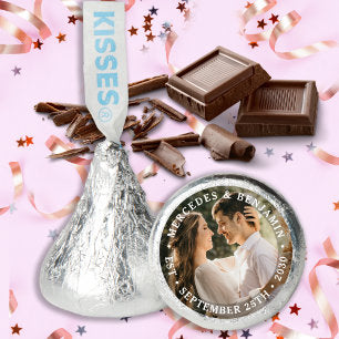 Elegant Bride Groom Modern Photo Name Date Wedding Hershey®'s Kisses®