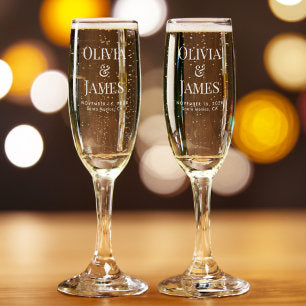 Elegant Bride Groom Monogram Wedding Champagne Flute