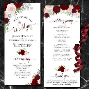 Elegant Burgundy Boho Watercolor Floral Wedding Program