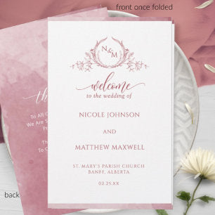 Elegant Burgundy Folded Wedding Ceremony Program