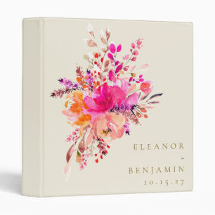 Elegant Chic Pink Watercolor Floral Wedding Custom 3 Ring Binder