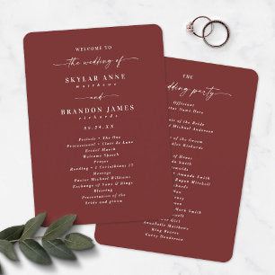 Elegant Cinnamon Red Wedding Ceremony Program