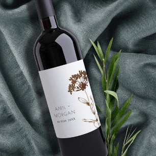 ELEGANT COPPER FOIL HYDRANGEA FLORAL WEDDING WINE LABEL