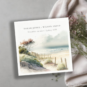 Elegant Dusky Coastal Sand Beach Seascape Wedding Napkins