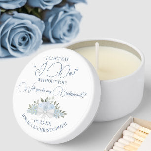 Elegant Dusty Blue Floral Bridesmaid Proposal Mini Candle Favors