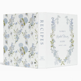 Elegant Dusty Blue Garden Bridal Shower Recipe 3 Ring Binder