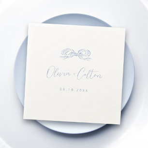 Elegant Dusty Blue Hand Drawn Bow Wedding Napkins