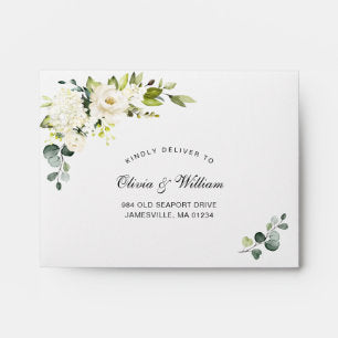 Elegant Eucalyptus White Roses Wedding RSVP Envelope