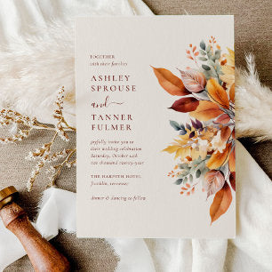 Elegant Fall Leaves Autumn Wedding Invitation