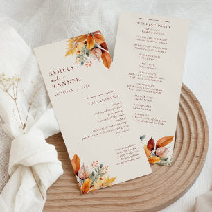 Elegant Fall Leaves Autumn Wedding Program