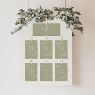 Elegant Floral Olive Wedding Seating Chart Cards