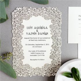 Simple Elegant Ivory Flower Laser Cut Wedding Invitations CFWS001