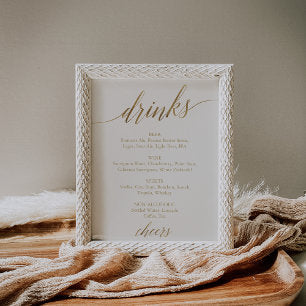 Elegant Gold Calligraphy Ivory Drink Menu Sign