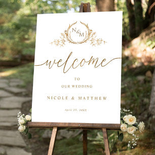 Elegant Gold Monogram Wedding Welcome Sign