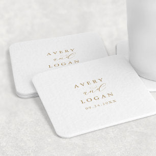Elegant Gold Script Wedding Square Paper Coaster