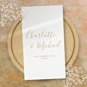 Elegant Gold Signature Script Wedding Paper Guest Towels