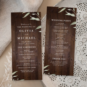 Elegant greenery barn wood rustic wedding program
