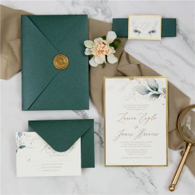 Greenery Botanical Wedding Invite With Gold Mirror Paper Backer CI464