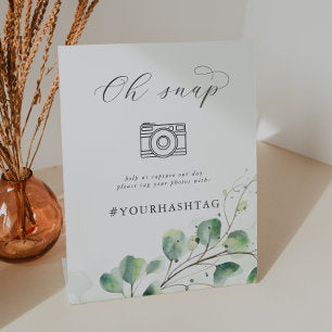 Elegant Greenery Oh Snap Wedding Hashtag Sign