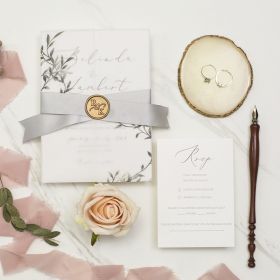 Elegant Greenery Wedding Invitation With Vellum Wrap Ribbon And Wax Seal Swpi124