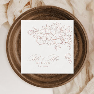 Elegant hand drawn floral terracotta wedding napkins