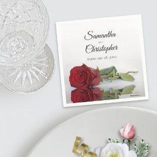 Elegant Long Stemmed Red Rose Wedding Napkins