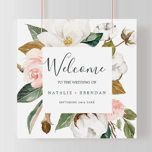 Elegant Magnolia White and Blush Welcome Wedding Poster