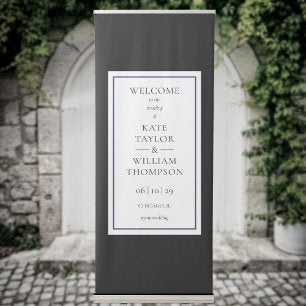Elegant Modern Black And White Wedding Welcome Retractable Banner