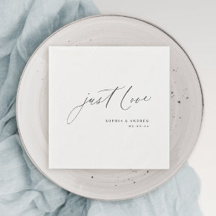 Elegant modern just love script minimalist wedding napkins