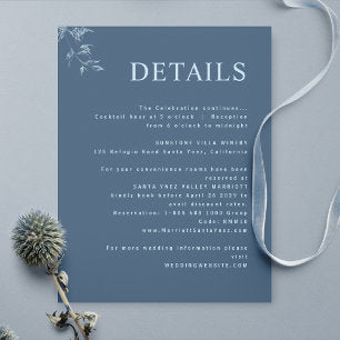 Elegant, Modern, Minimal Blue Wedding Details Enclosure Card