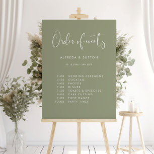 Elegant Modern Sage Green wedding Order of events Foam Board