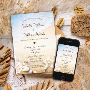 Elegant Modern Starfish Tropical Beach Wedding Invitation